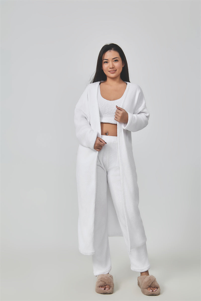 Women's 3 Piece Lounge Pyjama Set With Crop Top, Pants And Cardigan