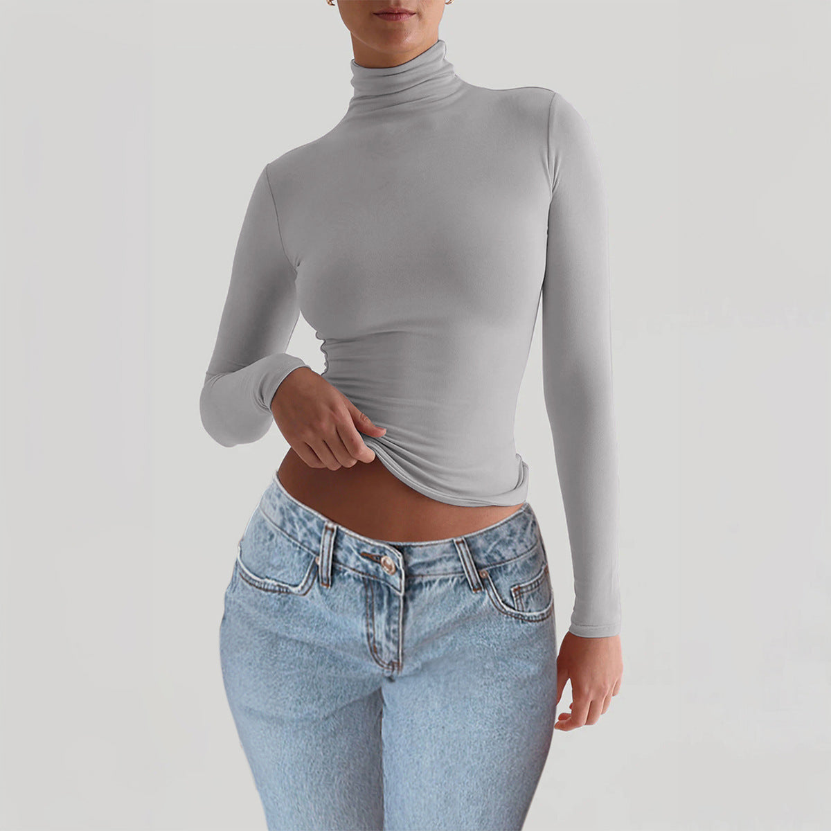 Women's slim turtleneck top, long sleeve knit in four colours