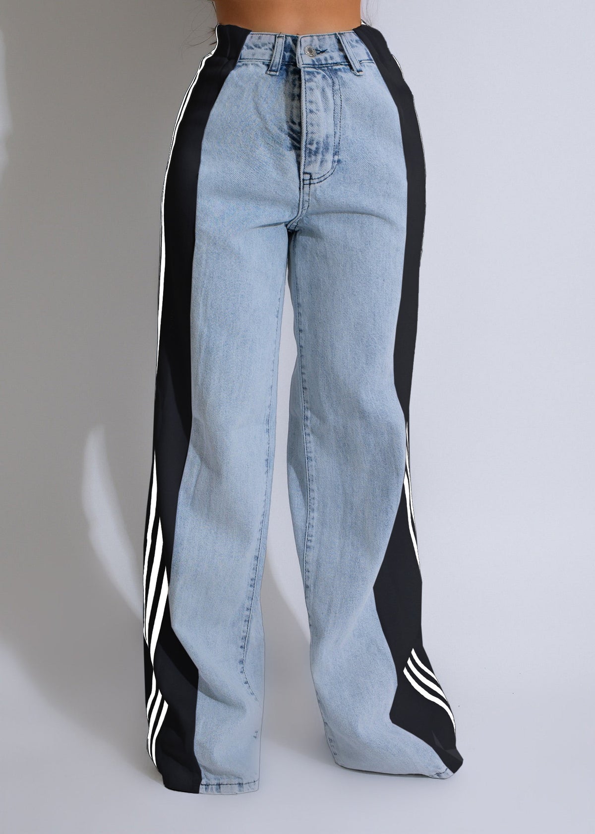 High-waisted wide leg jeans with side stripe, stretchy fit