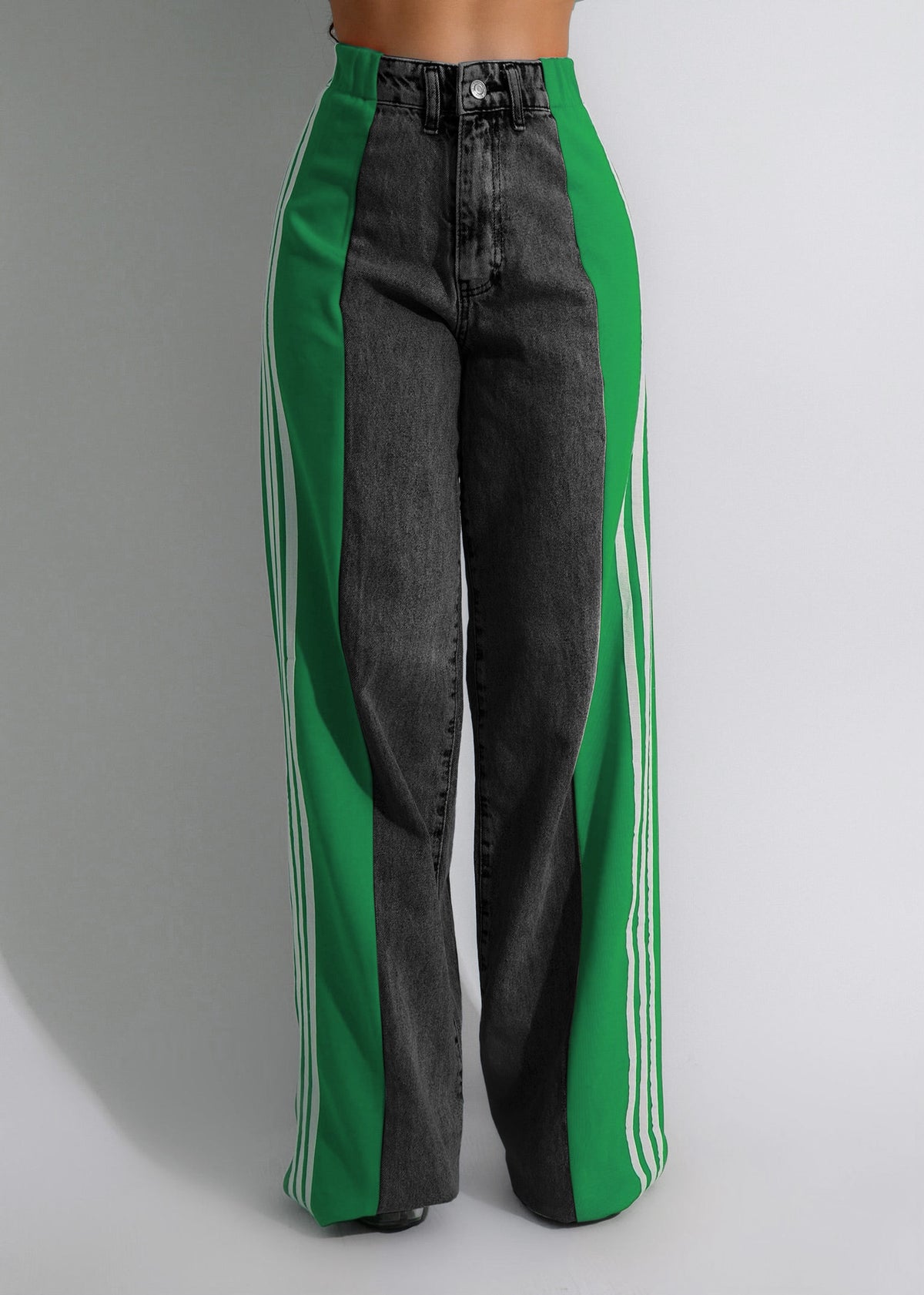 High-waisted wide leg jeans with side stripe, stretchy fit