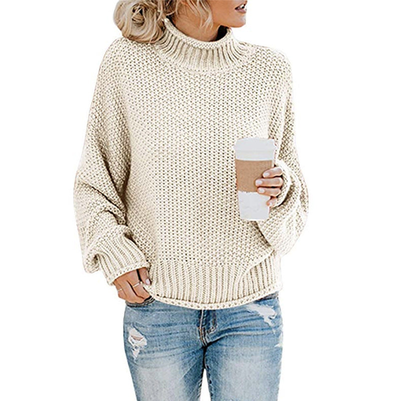 Women's Solid Turtleneck Pullover Jumper In Thick Acrylic Knit