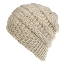 Women's Mixed-Colour Knitted Ponytail Beanie, Acrylic Wool