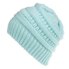 Women's Mixed-Colour Knitted Ponytail Beanie, Acrylic Wool