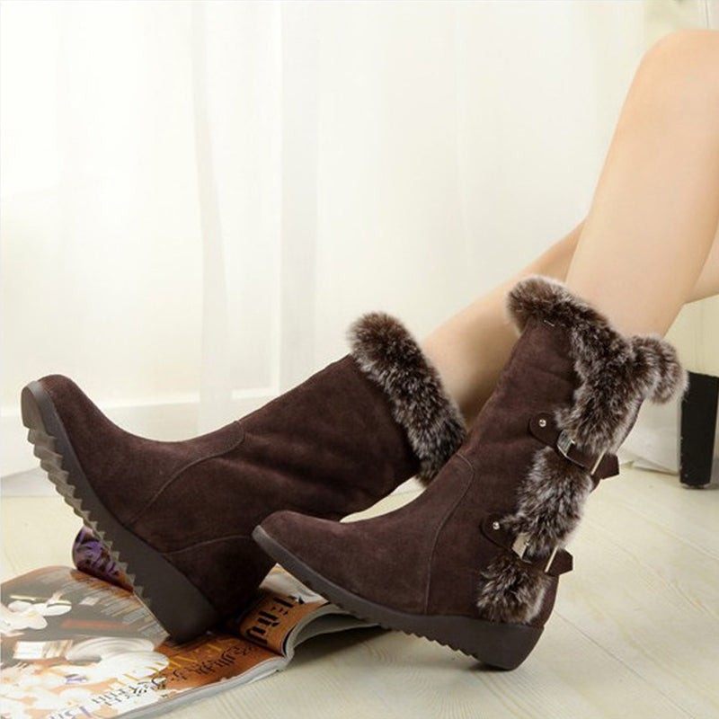 Plush-lined mid-calf snow boots that slip on with ease