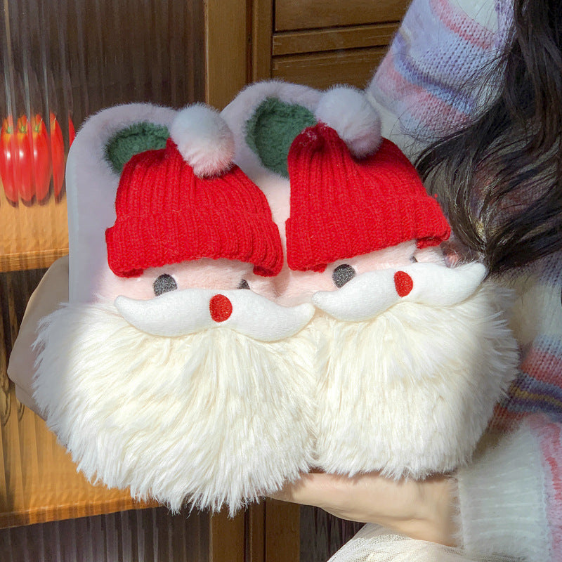 Cute Santa Claus Plush Slippers For Christmas, Non-Slip EVA Sole