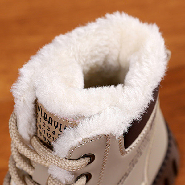 Lace-Up Fleece Snow Boots For Women, Ankle Style With Chunky Sole