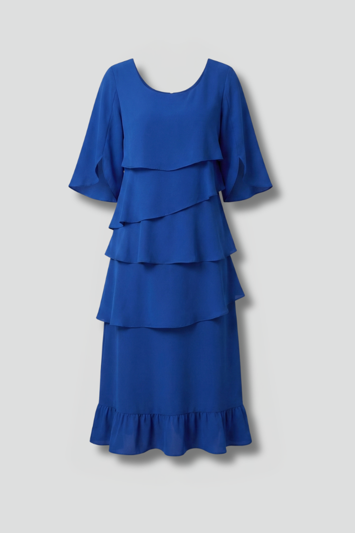 Women’s Midi Dress with Split Sleeves and Ruffle Details