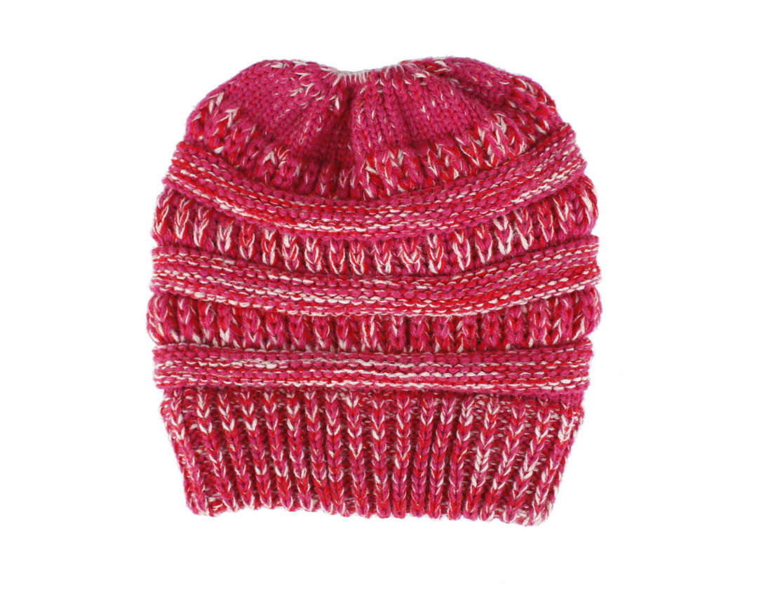 Women's Mixed-Colour Knitted Ponytail Beanie, Acrylic Wool