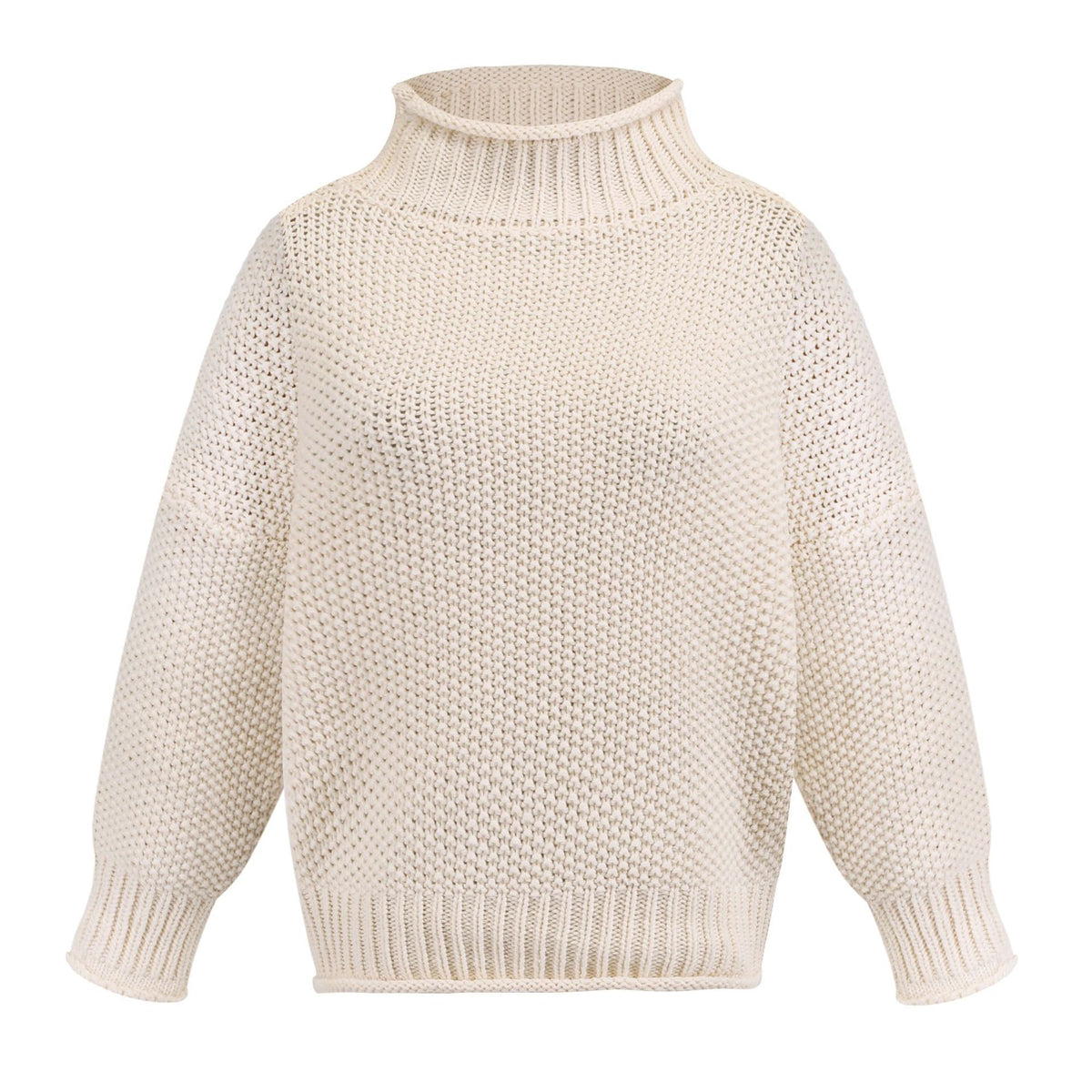 Women's Solid Turtleneck Pullover Jumper In Thick Acrylic Knit