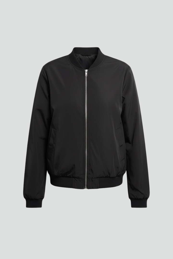 Women’s Bomber Jacket with Ribbed Details and Zipper Closure