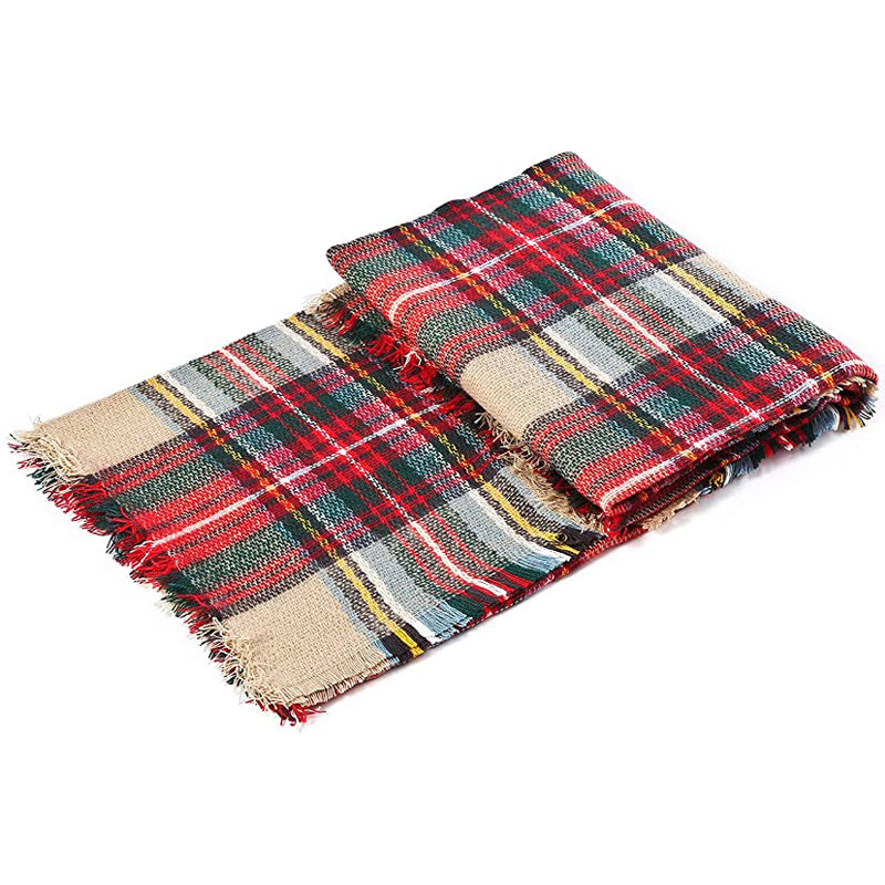 Oversized Tartan Blanket Scarf With Tassels, 59 x 59 Inch