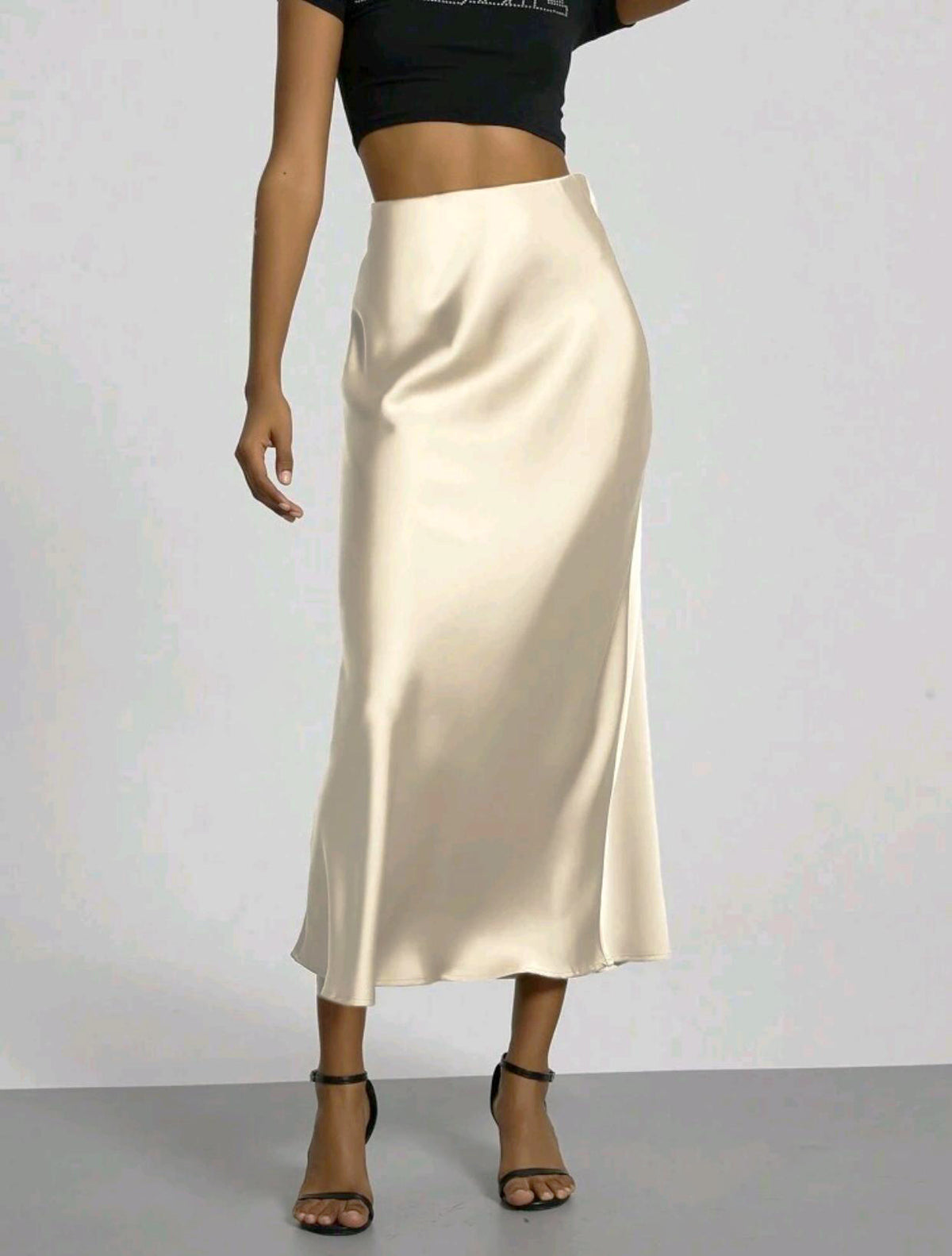 Women's satin midi skirt, sleek slim fit in 10 colours