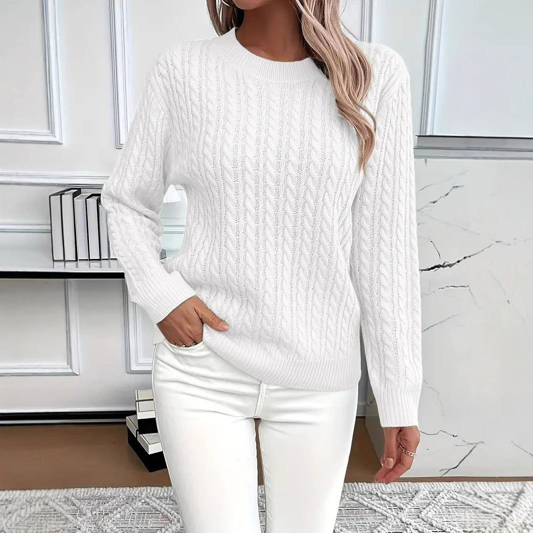 Twist Round Neck Knitted Jumper For Women, Long Sleeve