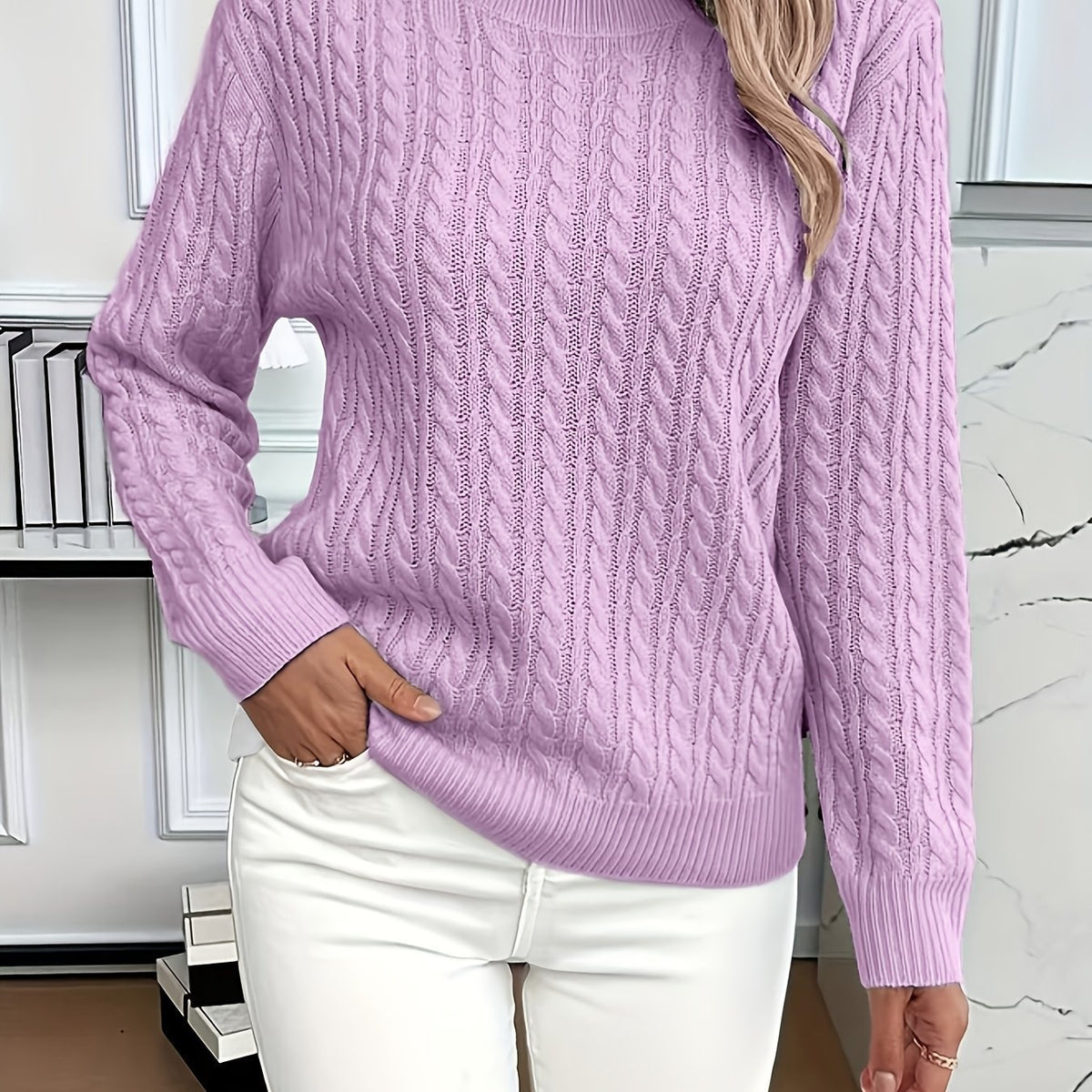 Twist Round Neck Knitted Jumper For Women, Long Sleeve