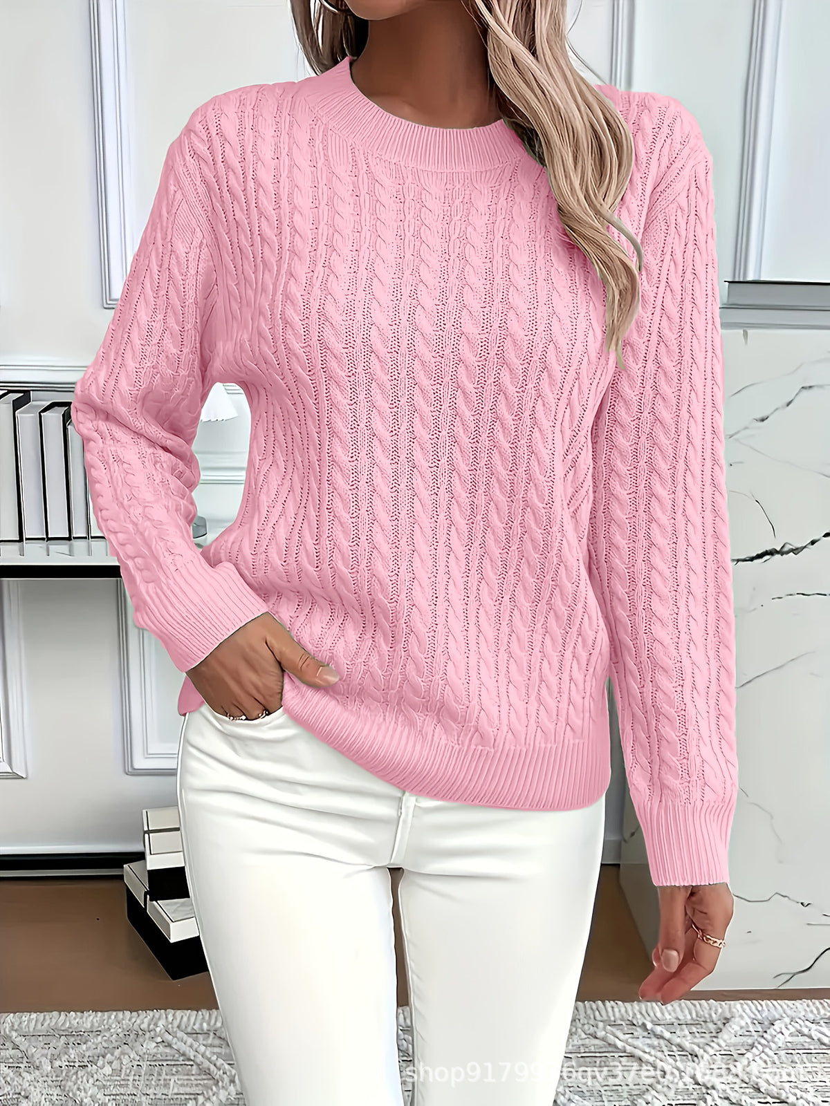 Twist Round Neck Knitted Jumper For Women, Long Sleeve