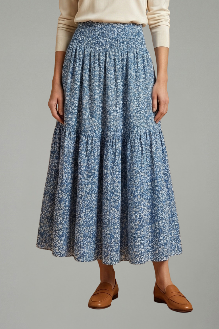 Women’s Skirt with Elastic Waistband and Floral Pattern