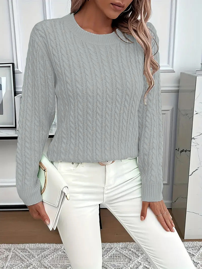 Twist Round Neck Knitted Jumper For Women, Long Sleeve