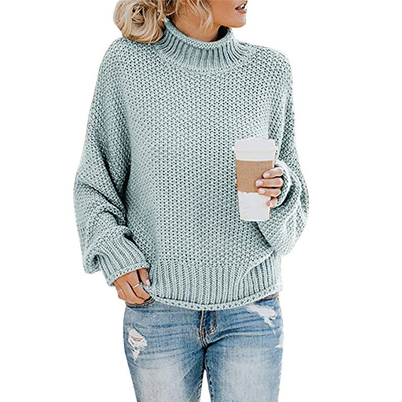 Women's Solid Turtleneck Pullover Jumper In Thick Acrylic Knit