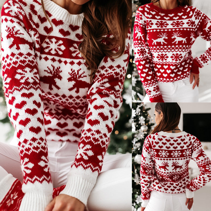 Women's Ugly Christmas Jumper With Elk And Snowflake Print