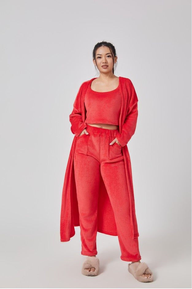 Women's 3 Piece Lounge Pyjama Set With Crop Top, Pants And Cardigan