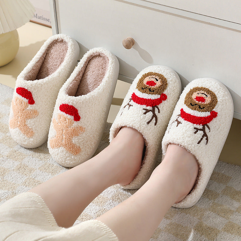 Christmas Cotton Slippers With Santa, Moose, Gingerbread And Tree