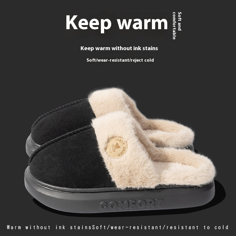 Thick-Soled Plush Fleece Slippers For Women And Men, Warm