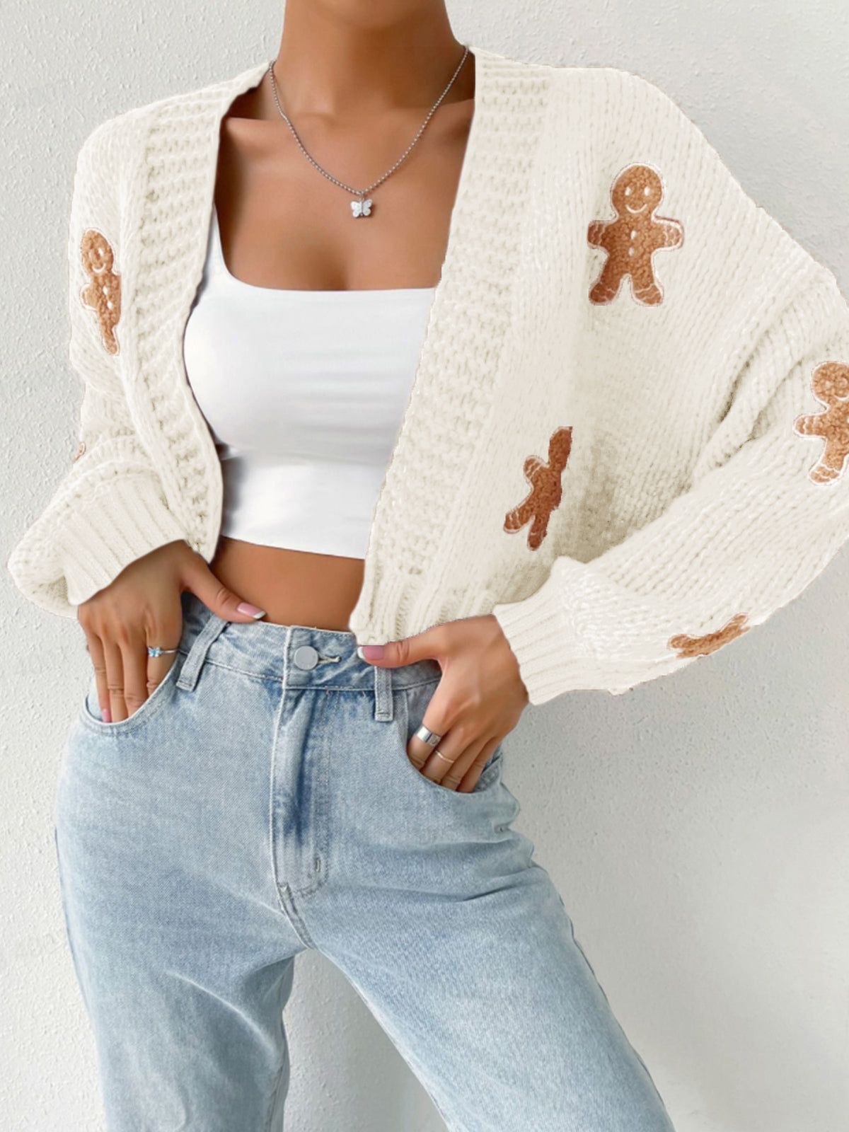 Gingerbread Man Christmas Cardigan Jumper, V-Neck Knit