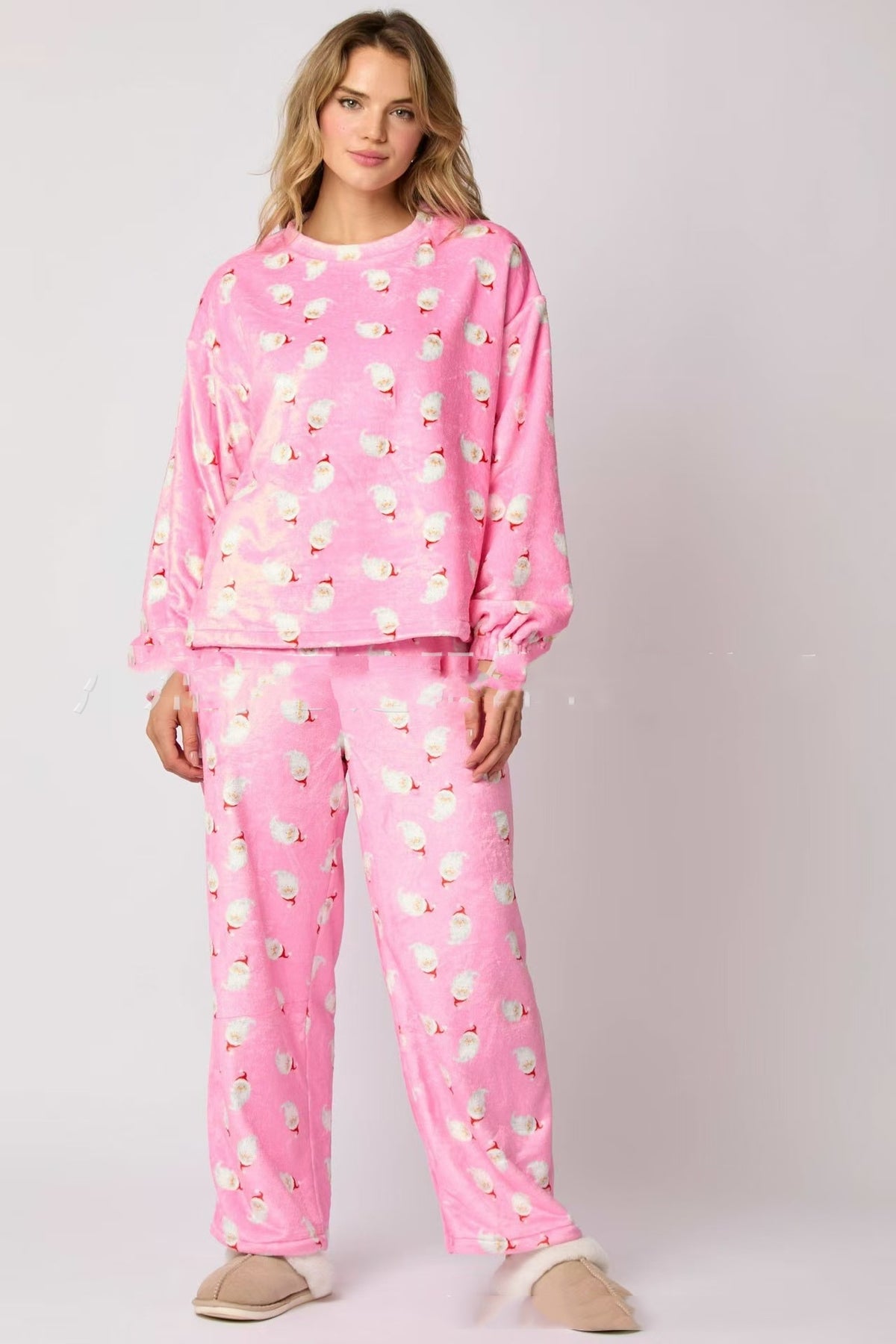 Women's Flannel Christmas Pyjama Set With Santa Design, 2 Piece