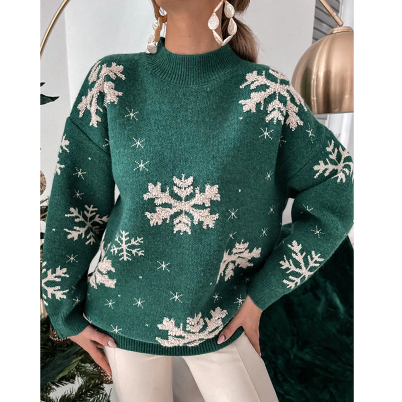 Women's Fluffy Knitted Christmas Jumper With Snowflake Print