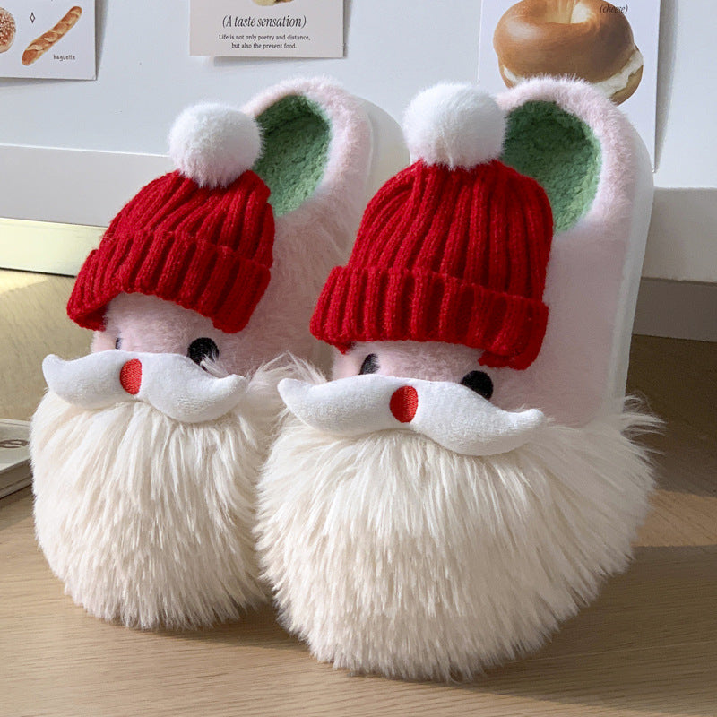 Cute Santa Claus Plush Slippers For Christmas, Non-Slip EVA Sole
