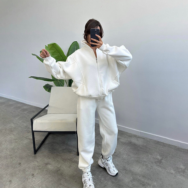 Two-piece tracksuit with zip-up jacket and drawstring trackies