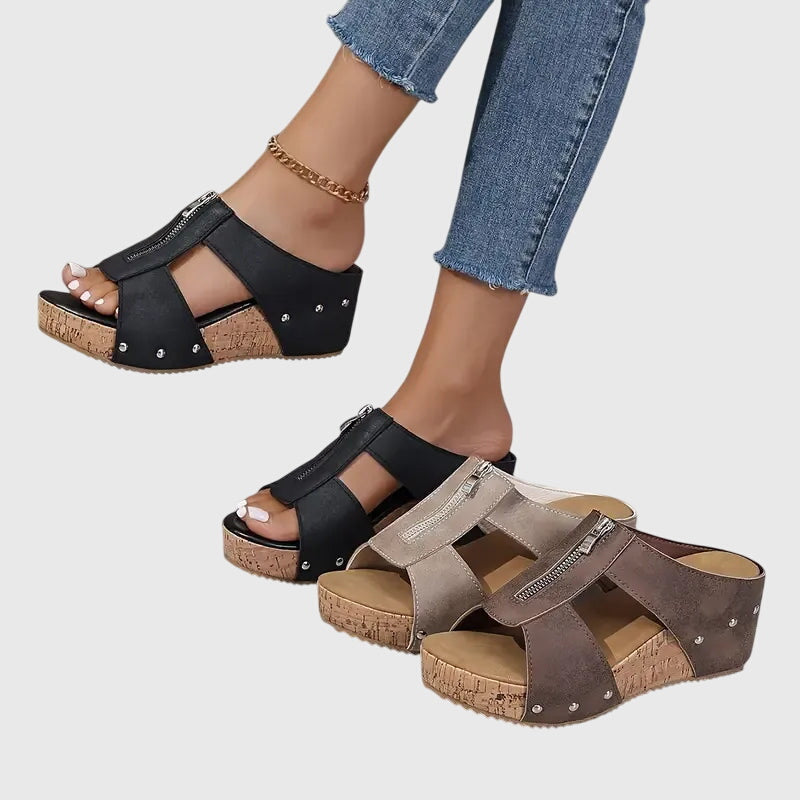 Women's Orthopaedic Sandals with Front Zip Closure for Summer