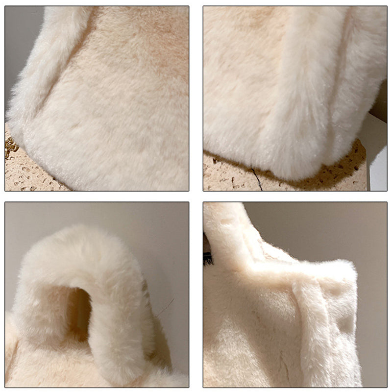 Fluffy plush tote bag with chain