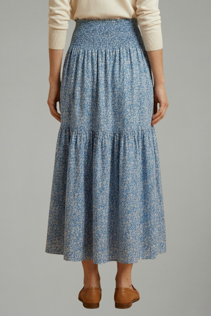Women’s Skirt with Elastic Waistband and Floral Pattern