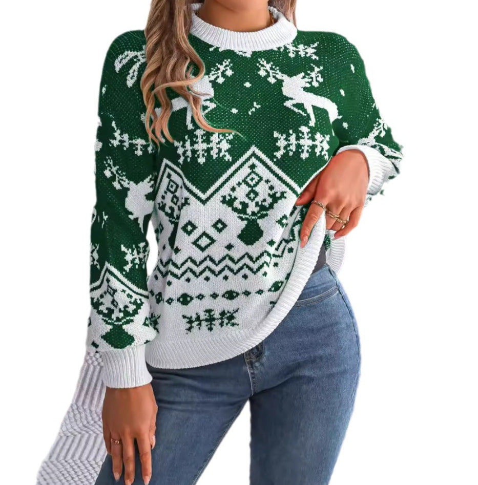 Women's Christmas Deer Hoodie Jumper With Lantern Sleeves
