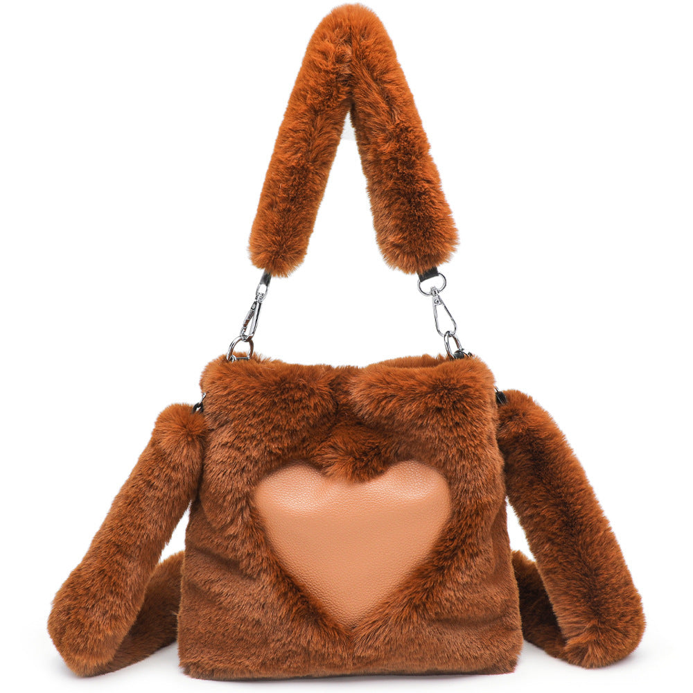 Fluffy heart shoulder bag
