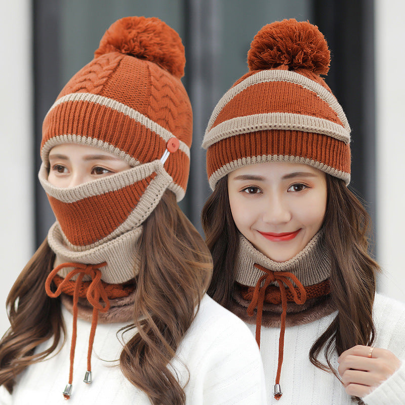 Knitted bobble hat, face mask and snood set
