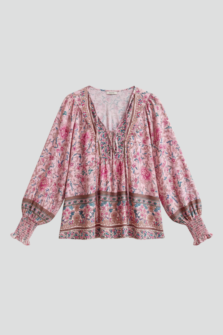 Women’s Floral Top with Relaxed Fit and Long Sleeves