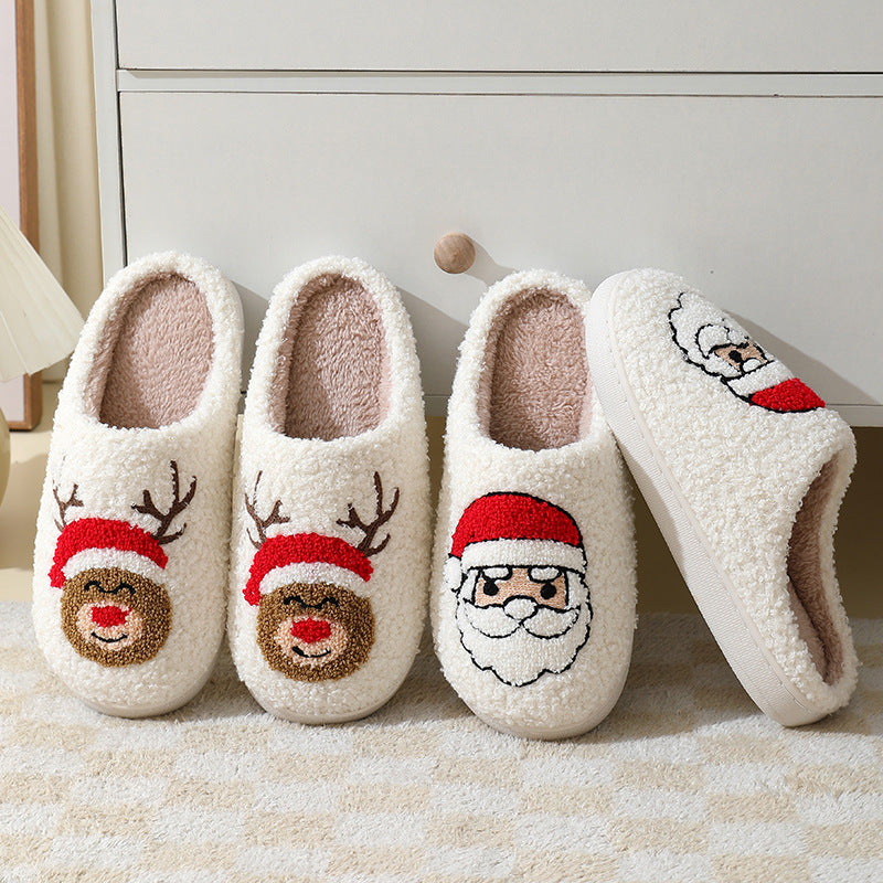 Christmas Cotton Slippers With Santa, Moose, Gingerbread And Tree