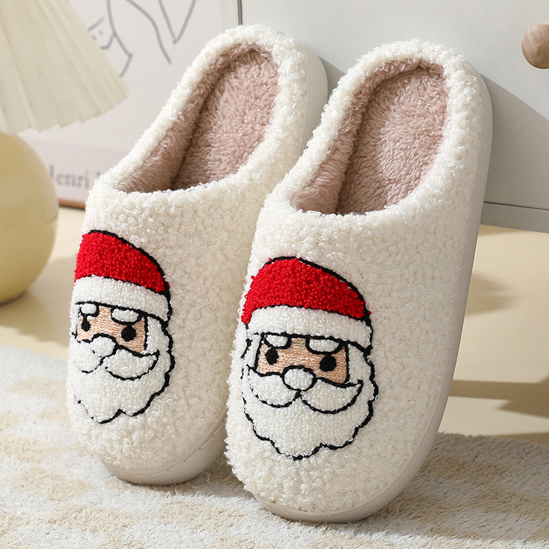 Christmas Cotton Slippers With Santa, Moose, Gingerbread And Tree