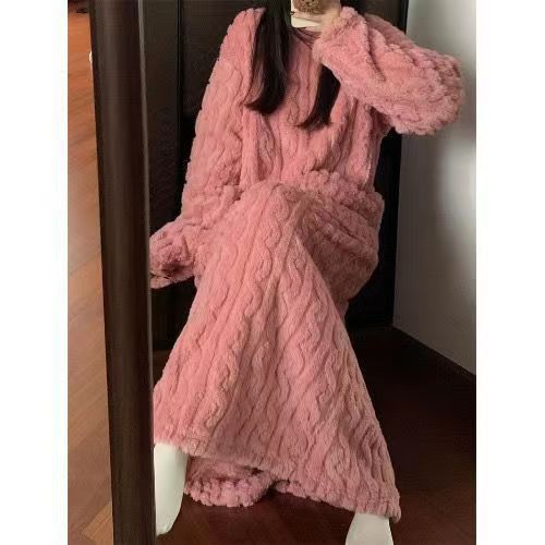 Women's Coral Fleece Nightgown With Pockets, Long And Soft