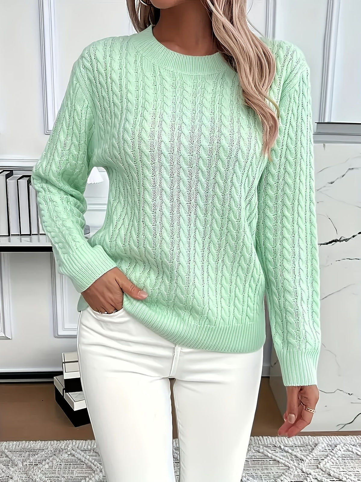 Twist Round Neck Knitted Jumper For Women, Long Sleeve