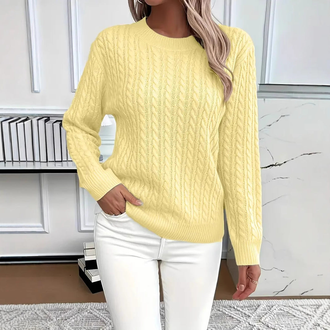 Twist Round Neck Knitted Jumper For Women, Long Sleeve