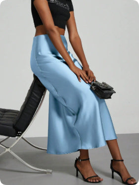 Women's satin midi skirt, sleek slim fit in 10 colours