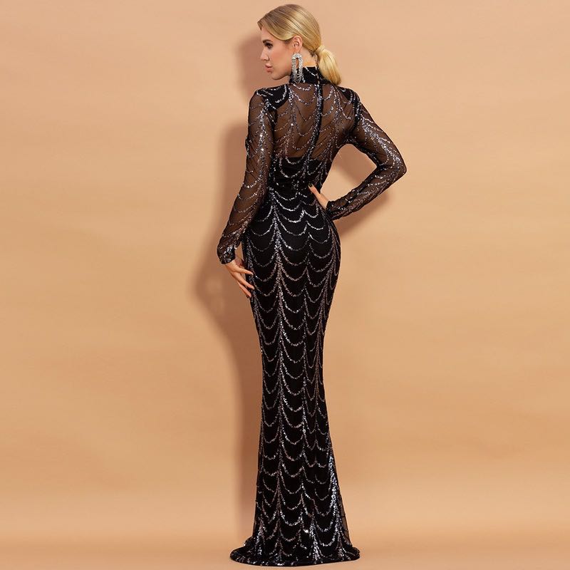 Sequin Long-Sleeve Maxi Dress For Women, Party And Christmas