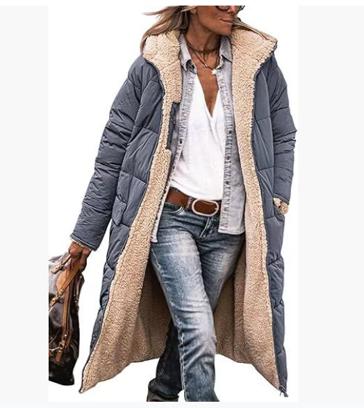 Women's Hooded Long Coat With Pockets, Double-Sided Wear