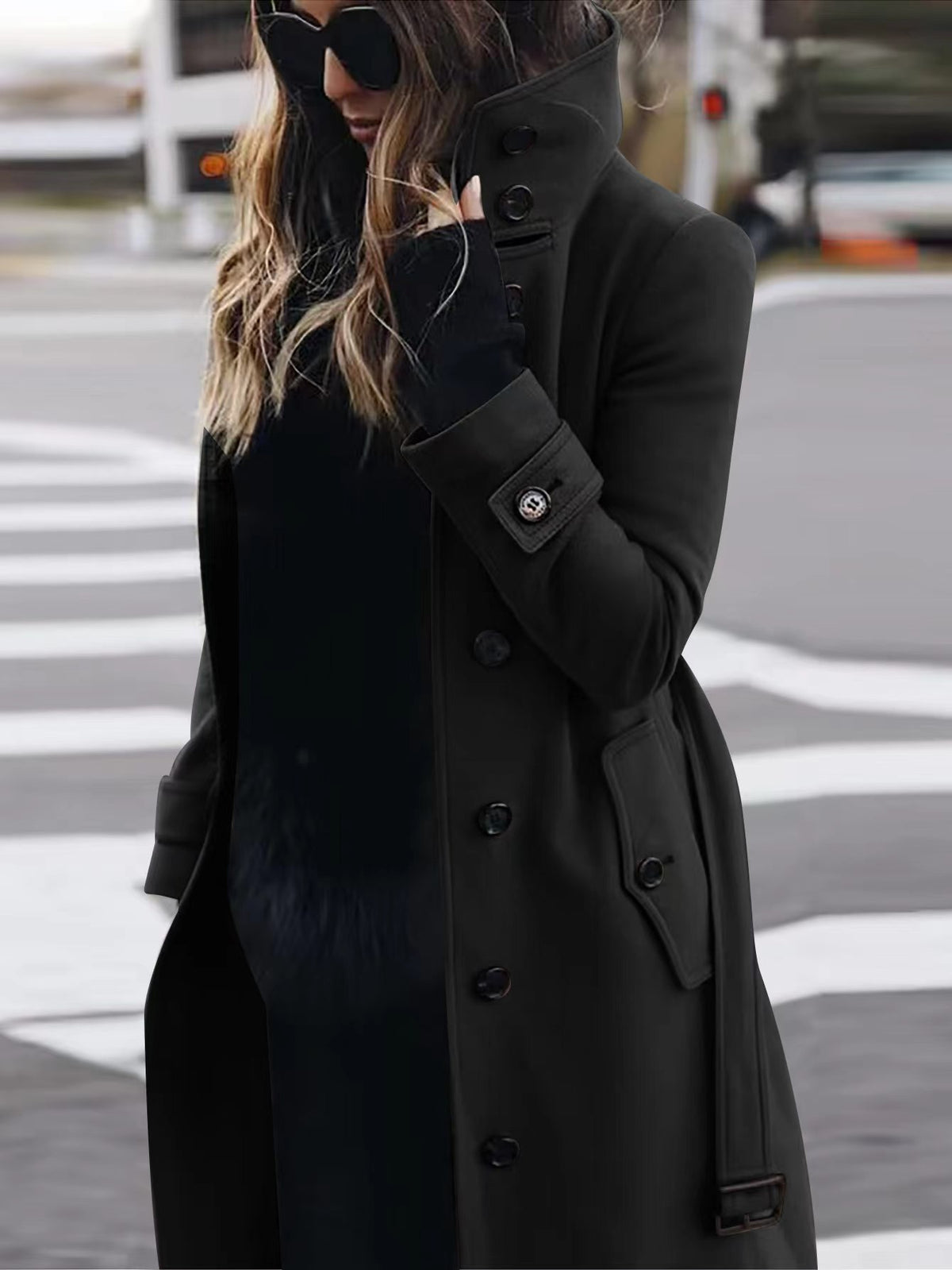 Women's Slim Fit Woollen Coat With Stand Collar, Single-Breasted