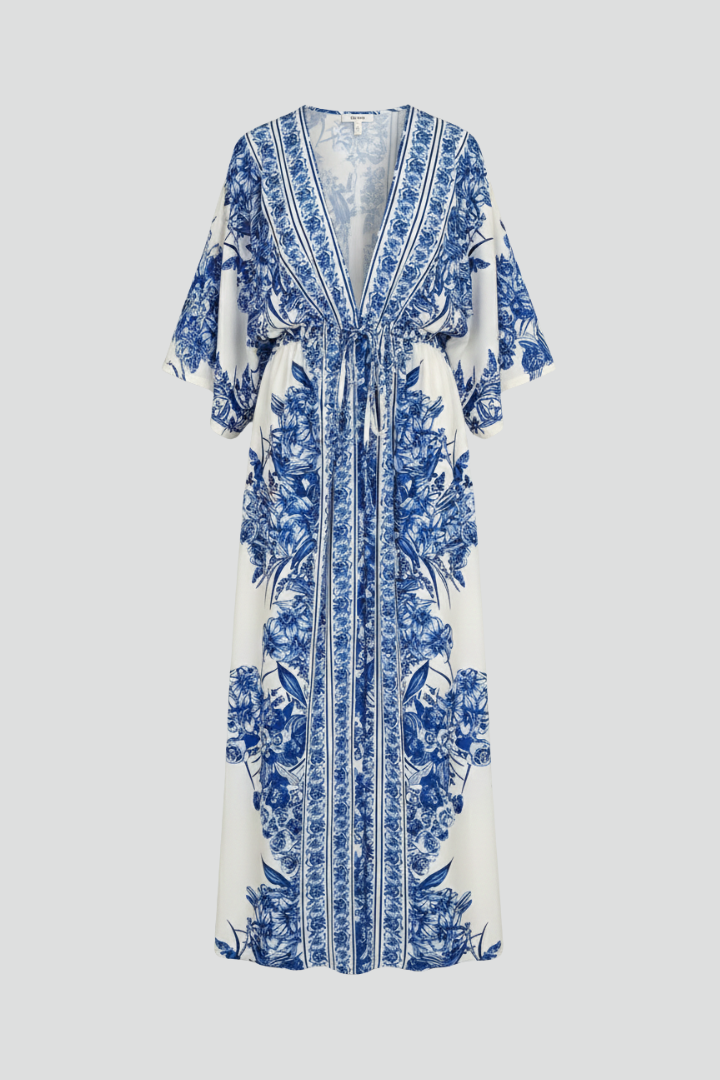 Women’s Maxi Dress with Bell Sleeves and V‑Neck