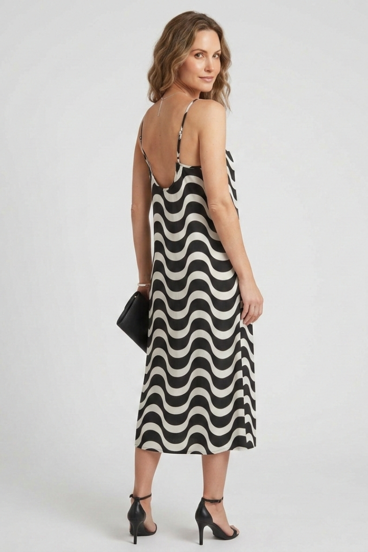Women’s Dress with Spaghetti Straps and Wave Pattern