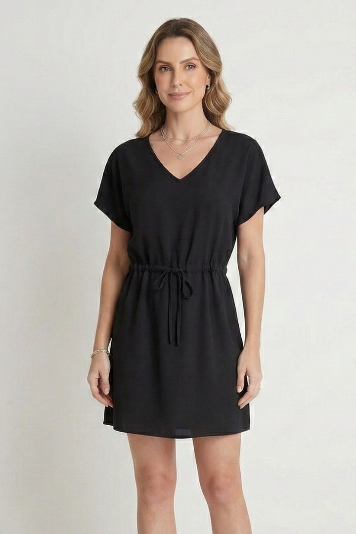 Women’s Dress with V-Neck and Short Sleeves